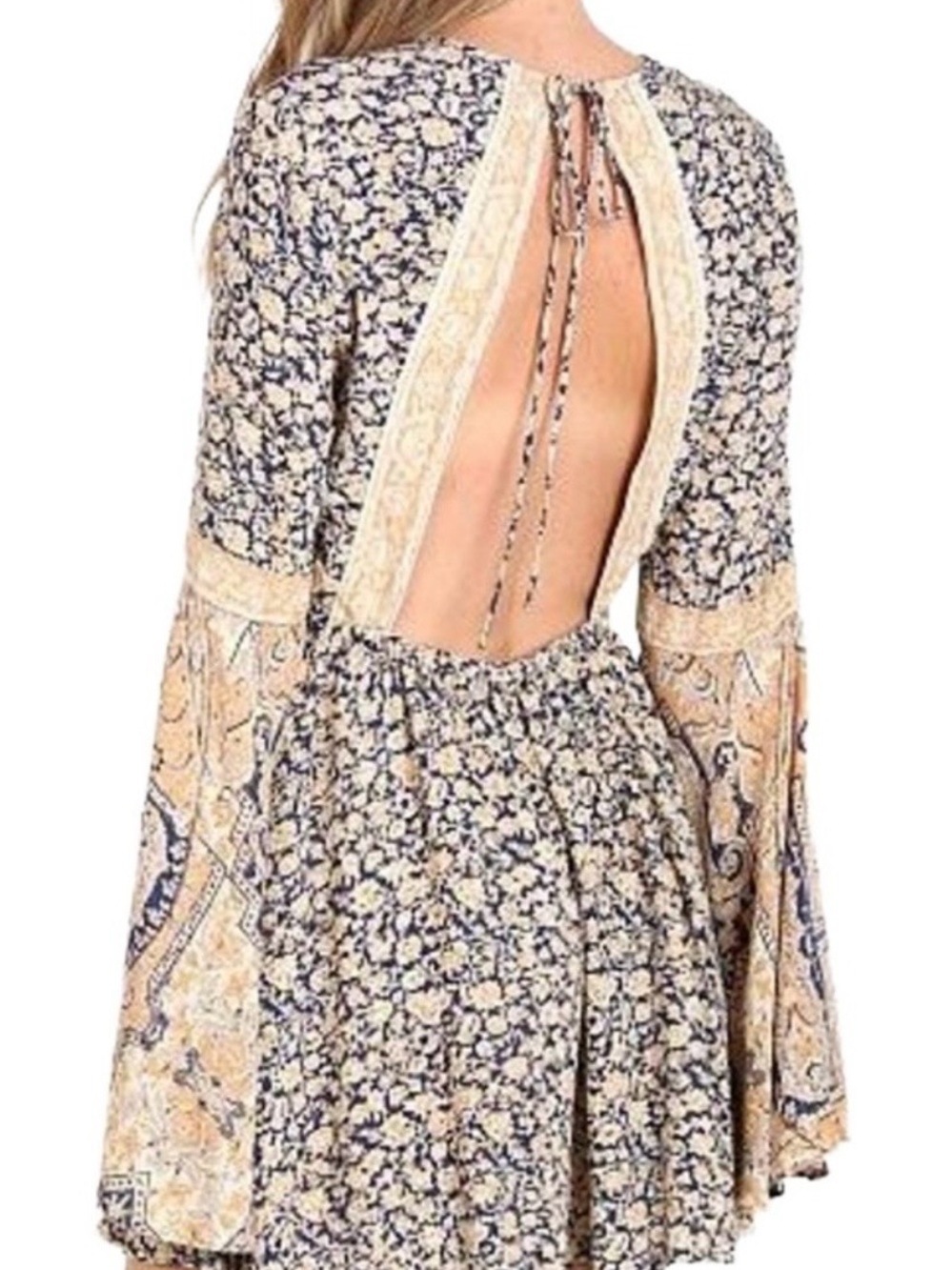 Free People Once Upon Summertime Romper Boho Plunge Bell Sleeve S